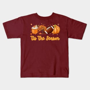 Tis The Season, Fall Tree, Football, Pumpkin, Coffee Design Kids T-Shirt